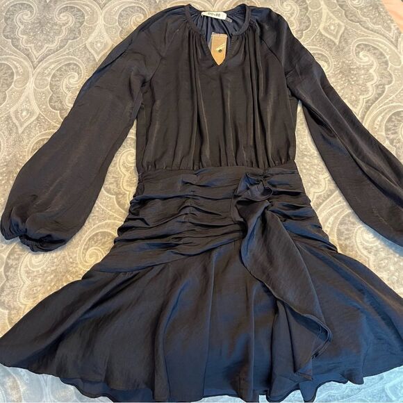 NWT DO+BE Long Sleeve Navy Blue  Ruffle Mini Dress Size Medium - Picture 4 of 7
